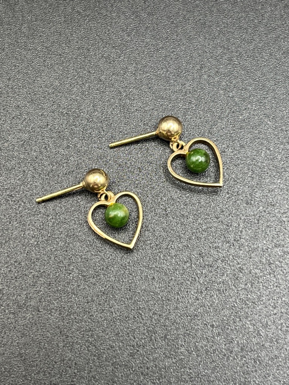 10kt Gold and Jade heart drop earrings